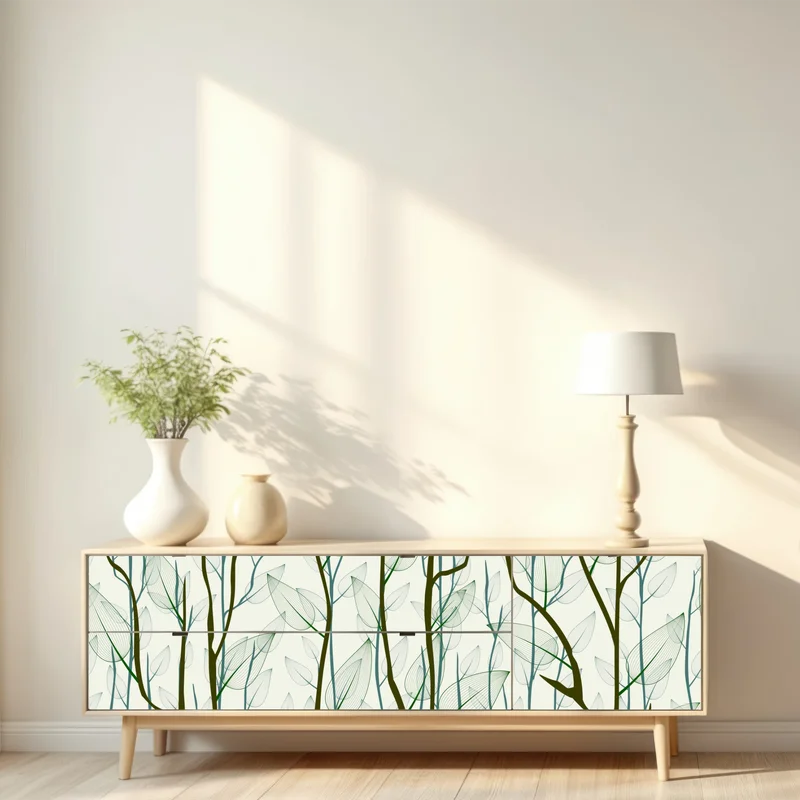 Repositionierbarer Aufkleber zartes muster mit blättern und zweigen Repositionierbarer Aufkleber zartes muster mit blättern und zweigen