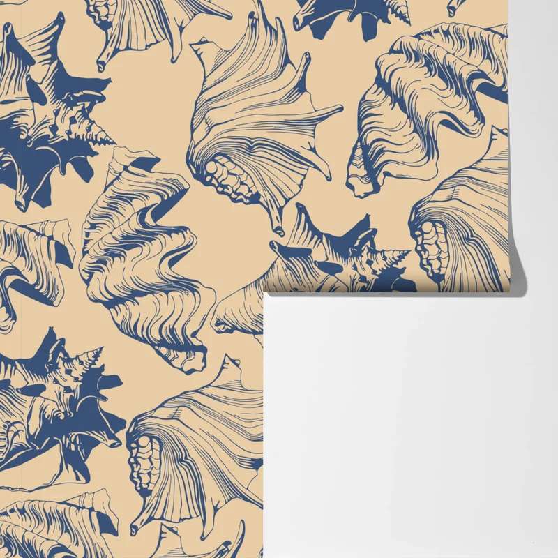 Fototapete muschelmuster in blau und beige Fototapete muschelmuster in blau und beige