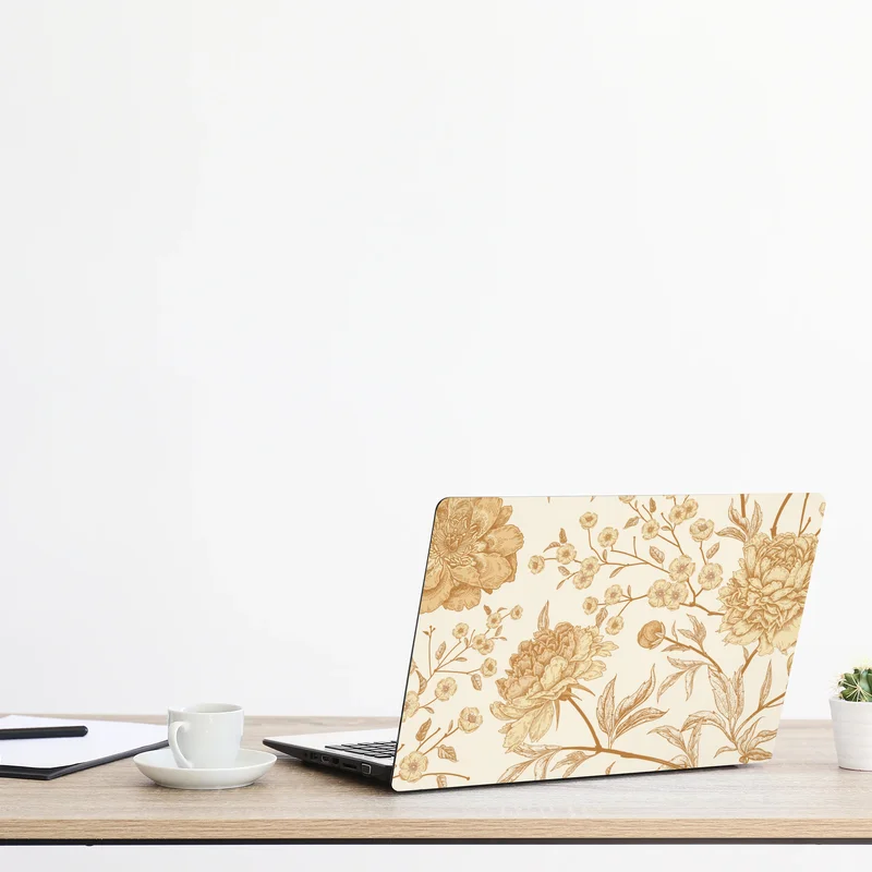 Naklejka na laptopa vintage beżowy wzór kwiatowy z peoniami