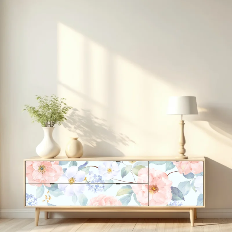 Repositionierbarer Aufkleber zarte pastellblumen in aquarell