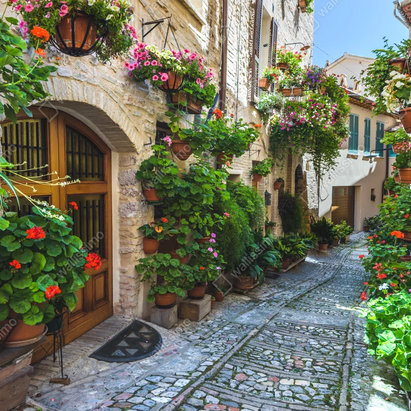 Repositionierbarer Aufkleber charmante gasse in Spello, Italien Repositionierbarer Aufkleber charmante gasse in Spello, Italien