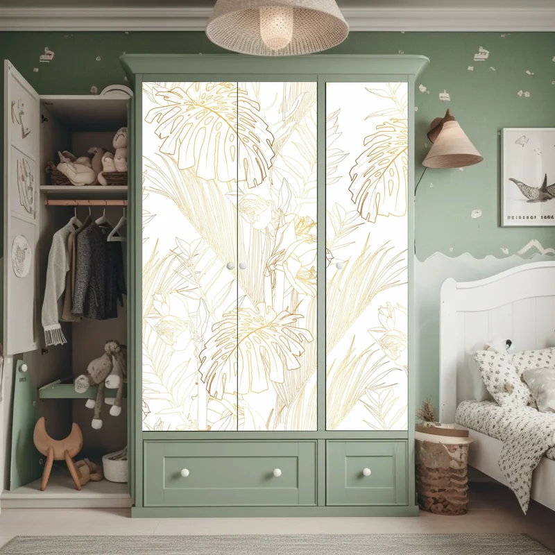 Schrankaufkleber goldenes tropisches blattmuster Schrankaufkleber goldenes tropisches blattmuster