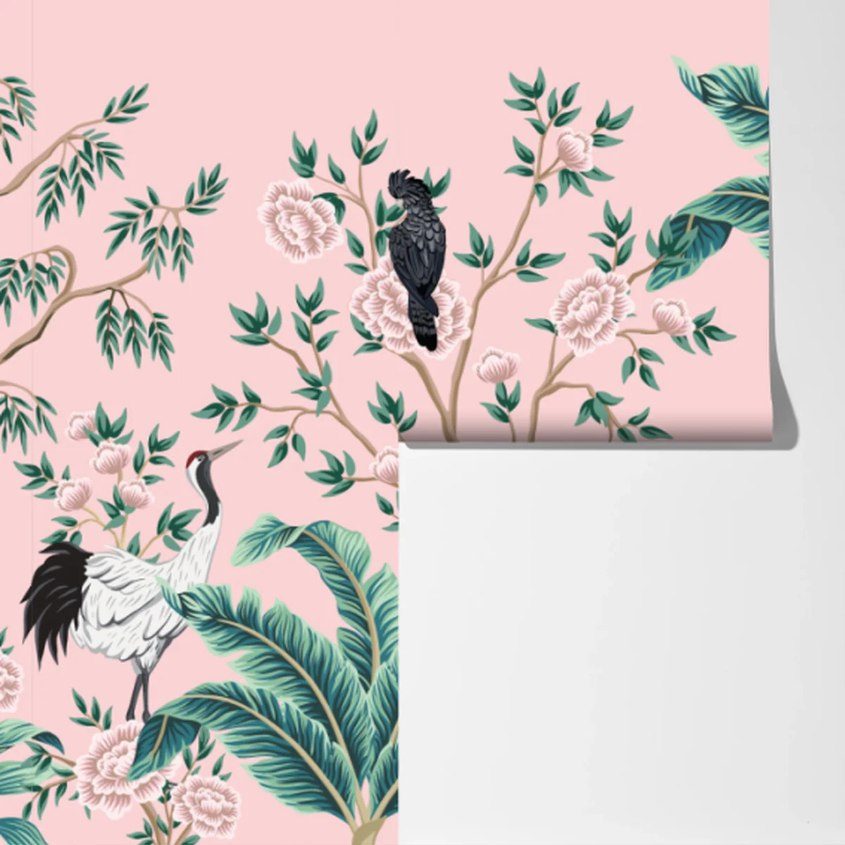 Fototapete pastell tropisches botanisches muster mit kranichen Fototapete pastell tropisches botanisches muster mit kranichen