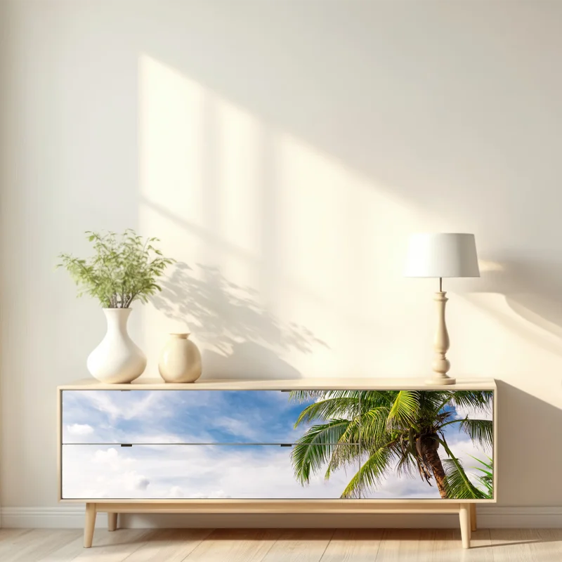 Repositionierbarer Aufkleber tropischer strand in Phuket mit palme