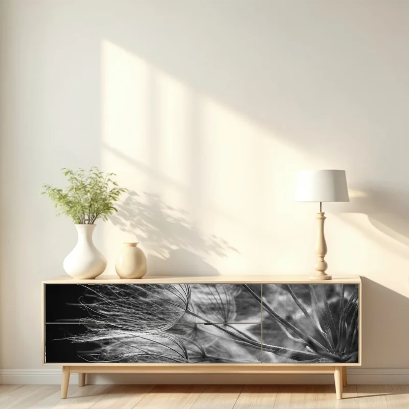 Repositionierbarer Aufkleber zarter löwenzahn in monochrom Repositionierbarer Aufkleber zarter löwenzahn in monochrom