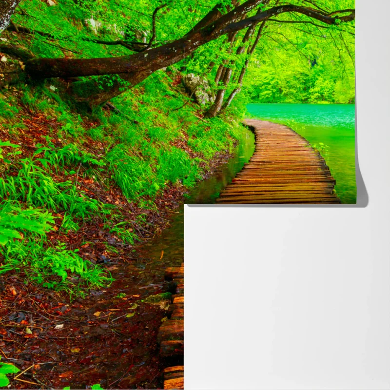 Fototapeta spokojny zielony pomost nad jeziorem Fototapeta spokojny zielony pomost nad jeziorem