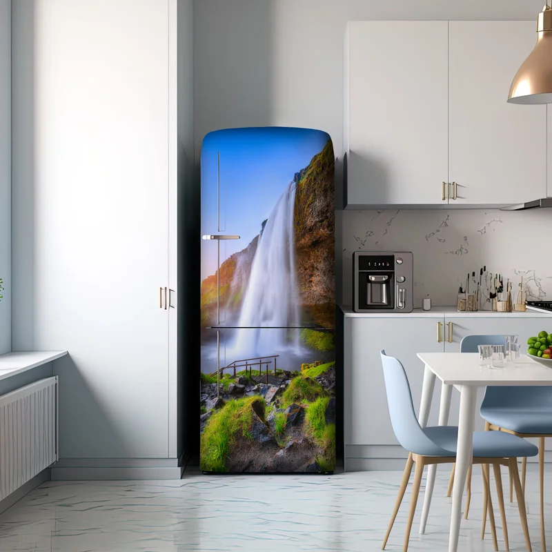 Kühlschrankaufkleber Seljalandsfoss wasserfall im sonnenuntergang Kühlschrankaufkleber Seljalandsfoss wasserfall im sonnenuntergang