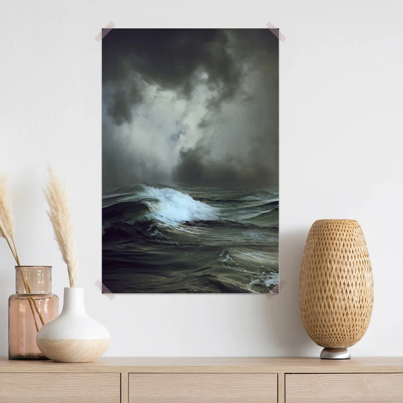 Poster stürmische meerlandschaft mit brechenden wellen • Poster bei Wallnifity® Poster stürmische meerlandschaft mit brechenden wellen • Poster bei Wallnifity®