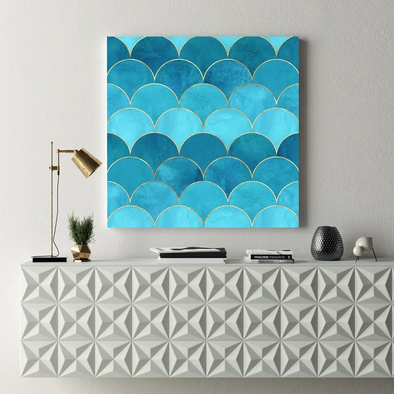 Leinwandbild türkis schuppenmuster mit goldakzenten Leinwandbild türkis schuppenmuster mit goldakzenten