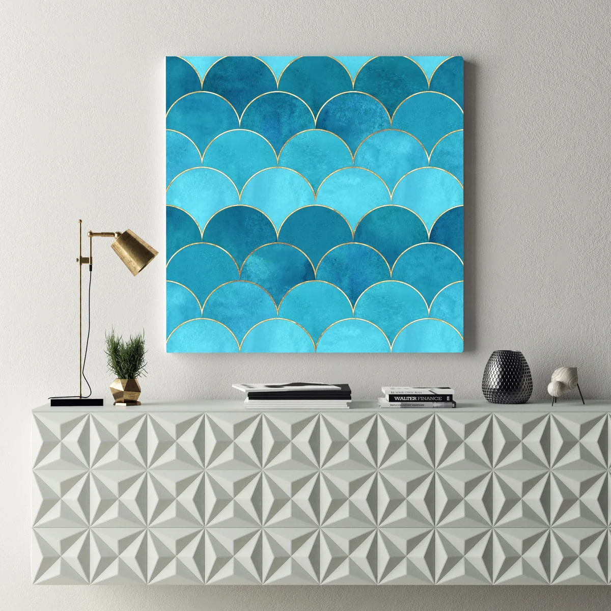 Leinwandbild türkis schuppenmuster mit goldakzenten Leinwandbild türkis schuppenmuster mit goldakzenten