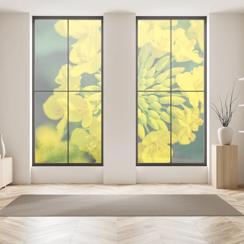 Fensteraufkleber lebhafte gelbe rapsblüte im nahen makro