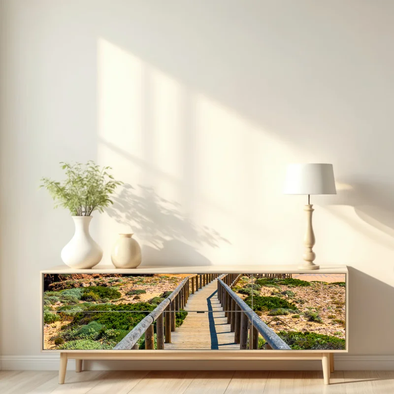 Repositionierbarer Aufkleber holzsteg zur Praia da Bordeira Repositionierbarer Aufkleber holzsteg zur Praia da Bordeira