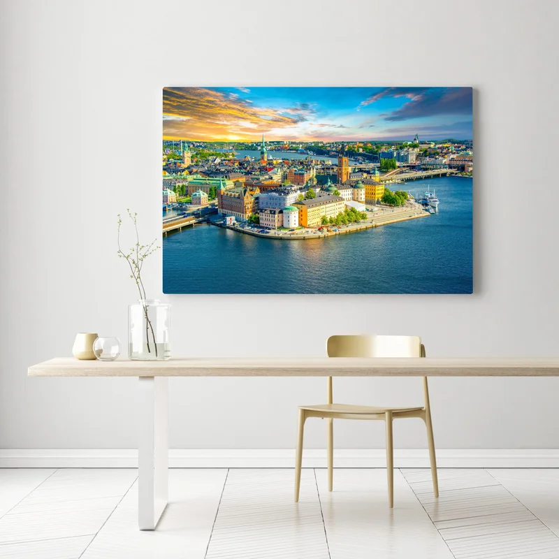 Leinwandbild lebendige stadtansicht von Stockholm bei sonnenuntergang Leinwandbild lebendige stadtansicht von Stockholm bei sonnenuntergang
