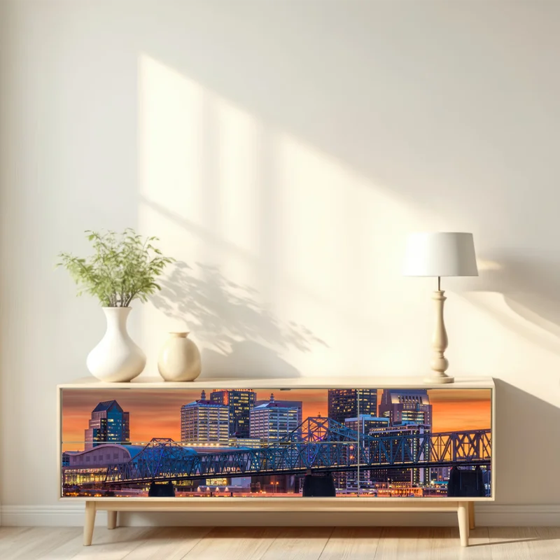 Repositionierbarer Aufkleber Louisville skyline bei sonnenuntergang