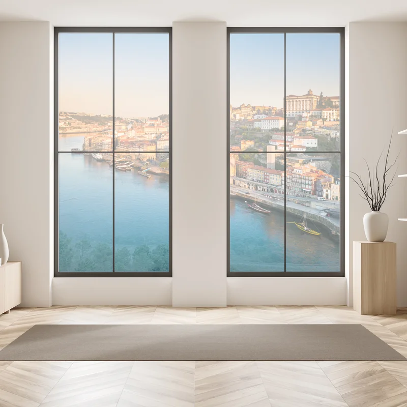 Fensteraufkleber sonnige Porto ufer-skyline im goldenen licht