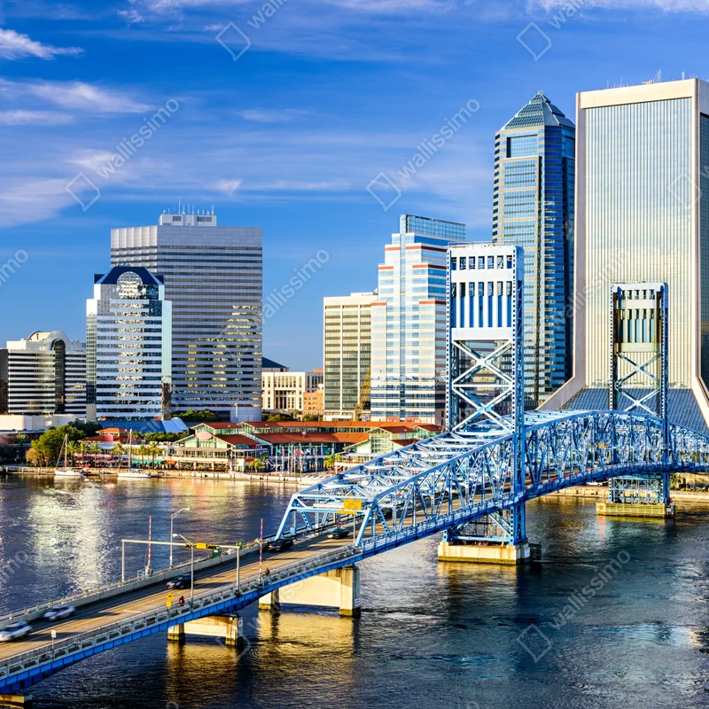 Leinwandbild Jacksonville skyline mit blauem brücke Leinwandbild Jacksonville skyline mit blauem brücke