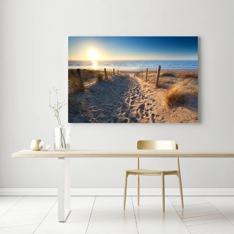 Leinwandbild sonnenuntergangspfad zum meer in Zandvoort Leinwandbild sonnenuntergangspfad zum meer in Zandvoort