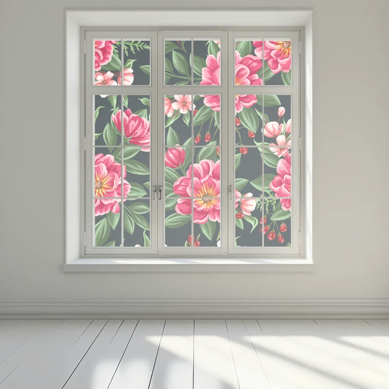 Fensteraufkleber rosa aquarell blumenmuster auf dunklem hintergrund
