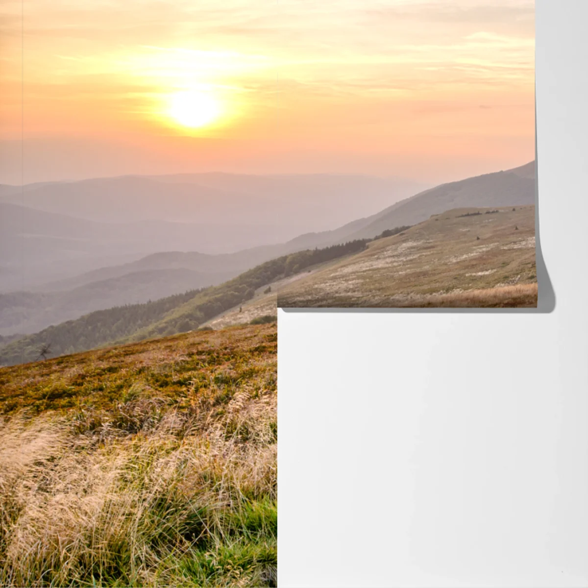 Fototapete goldener bergweg bei sonnenuntergang Fototapete goldener bergweg bei sonnenuntergang