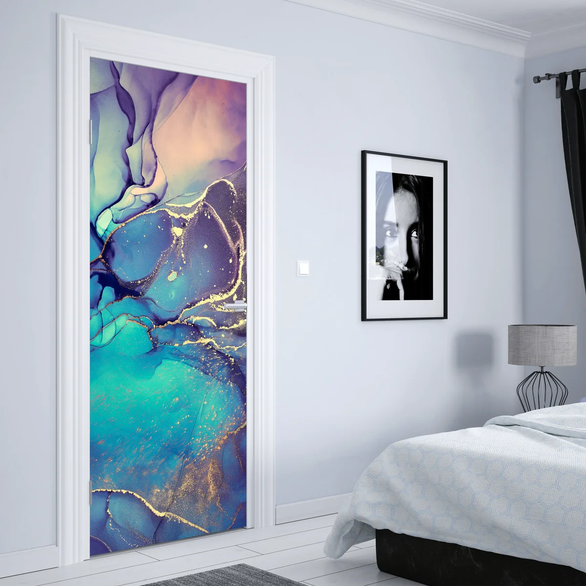 Türaufkleber türkis und gold fließende marmorabstraktion Türaufkleber türkis und gold fließende marmorabstraktion