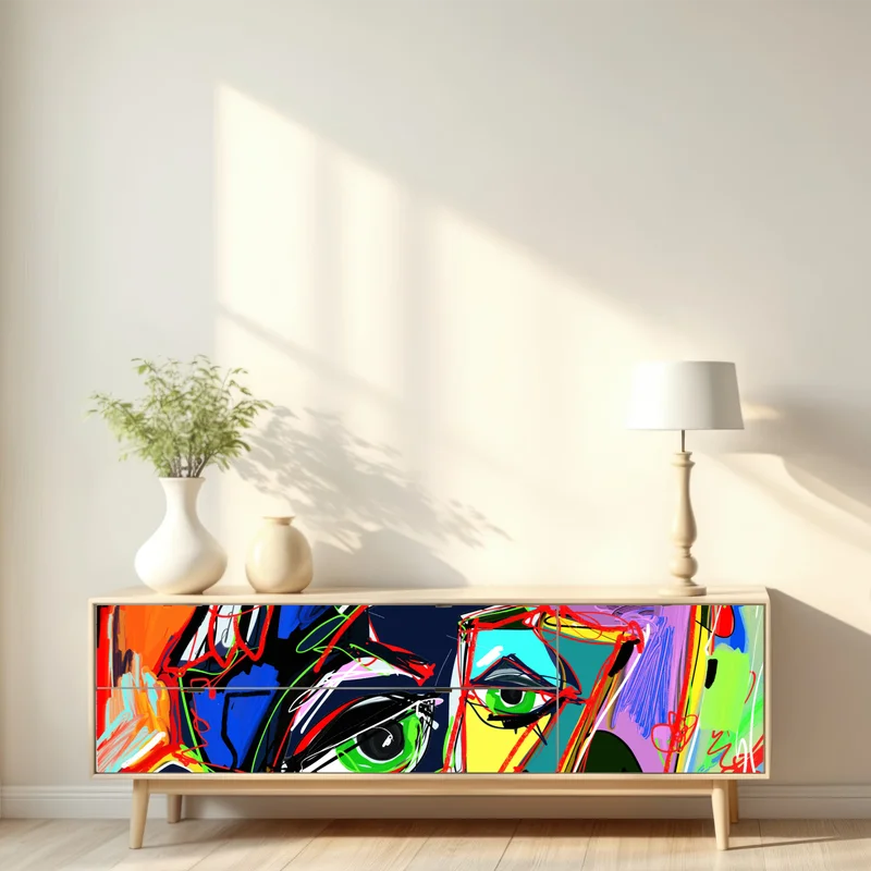 Repositionierbarer Aufkleber farbenfrohes abstraktes gesichtsporträt