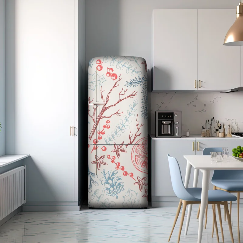Kühlschrankaufkleber handgezeichnetes winterliches botanisches muster Kühlschrankaufkleber handgezeichnetes winterliches botanisches muster