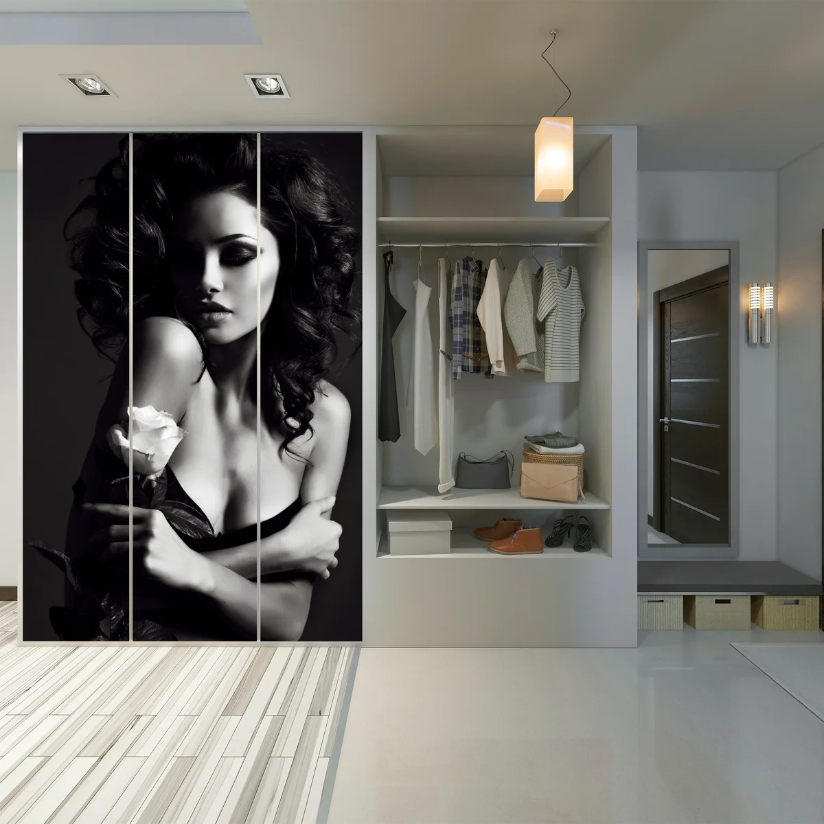 Schrankaufkleber sinnliches schwarzweiß-porträt mit rose Schrankaufkleber sinnliches schwarzweiß-porträt mit rose