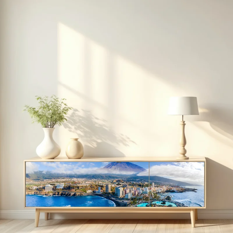 Repositionierbarer Aufkleber luftpanorama der küste von Teneriffa mit dem Mount Teide