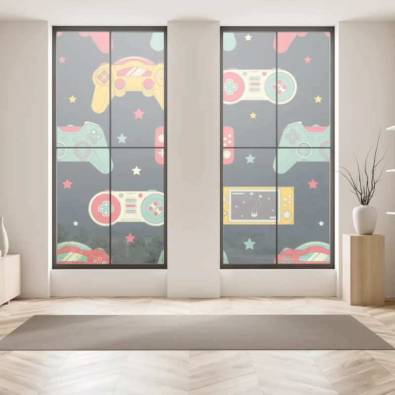 Naklejka na okno wzór retro padów do gier