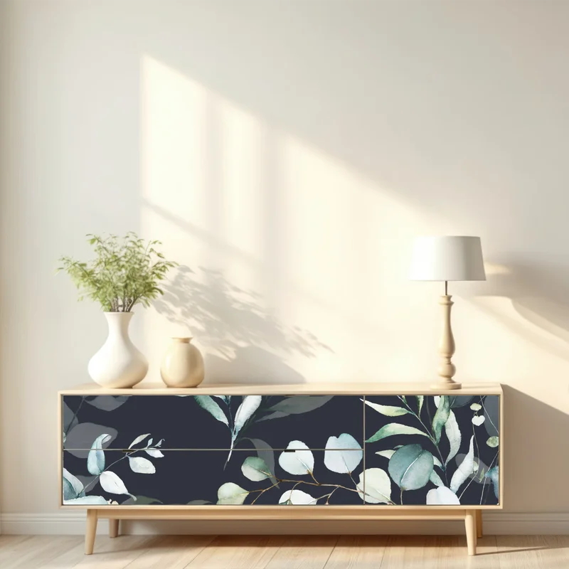 Repositionierbarer Aufkleber eukalyptus aquarell botanisches muster auf dunklem hintergrund