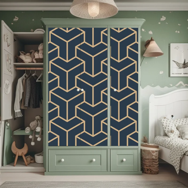 Schrankaufkleber marineblaues geometrisches würfelmuster