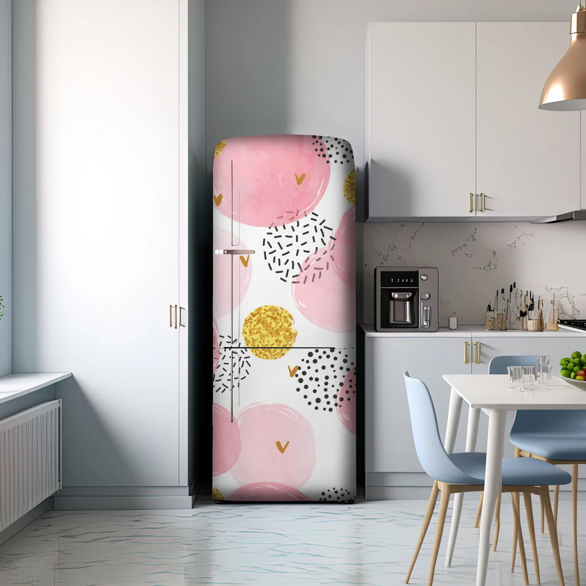 Kühlschrankaufkleber rosa aquarellkreise mit goldenen akzenten Kühlschrankaufkleber rosa aquarellkreise mit goldenen akzenten