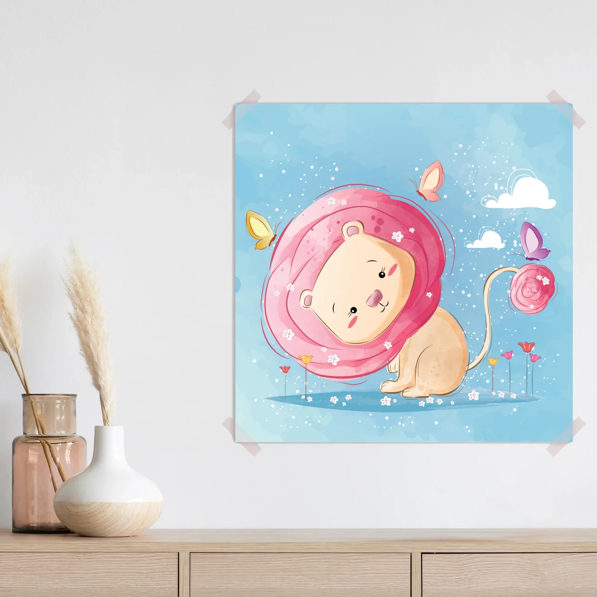 Poster süßer löwe mit rosa mähne • Poster bei Wallnifity® Poster süßer löwe mit rosa mähne • Poster bei Wallnifity®