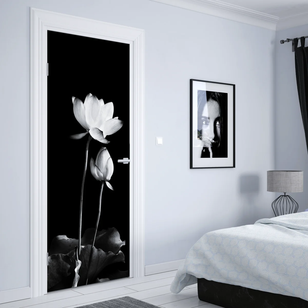 Türaufkleber weißer lotus in monochrom Türaufkleber weißer lotus in monochrom