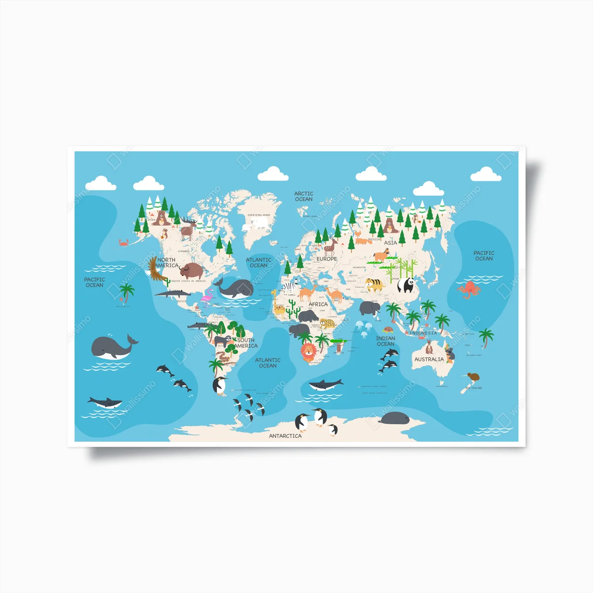 Poster bunte weltkarte mit tieren • Poster bei Wallnifity® Poster bunte weltkarte mit tieren • Poster bei Wallnifity®