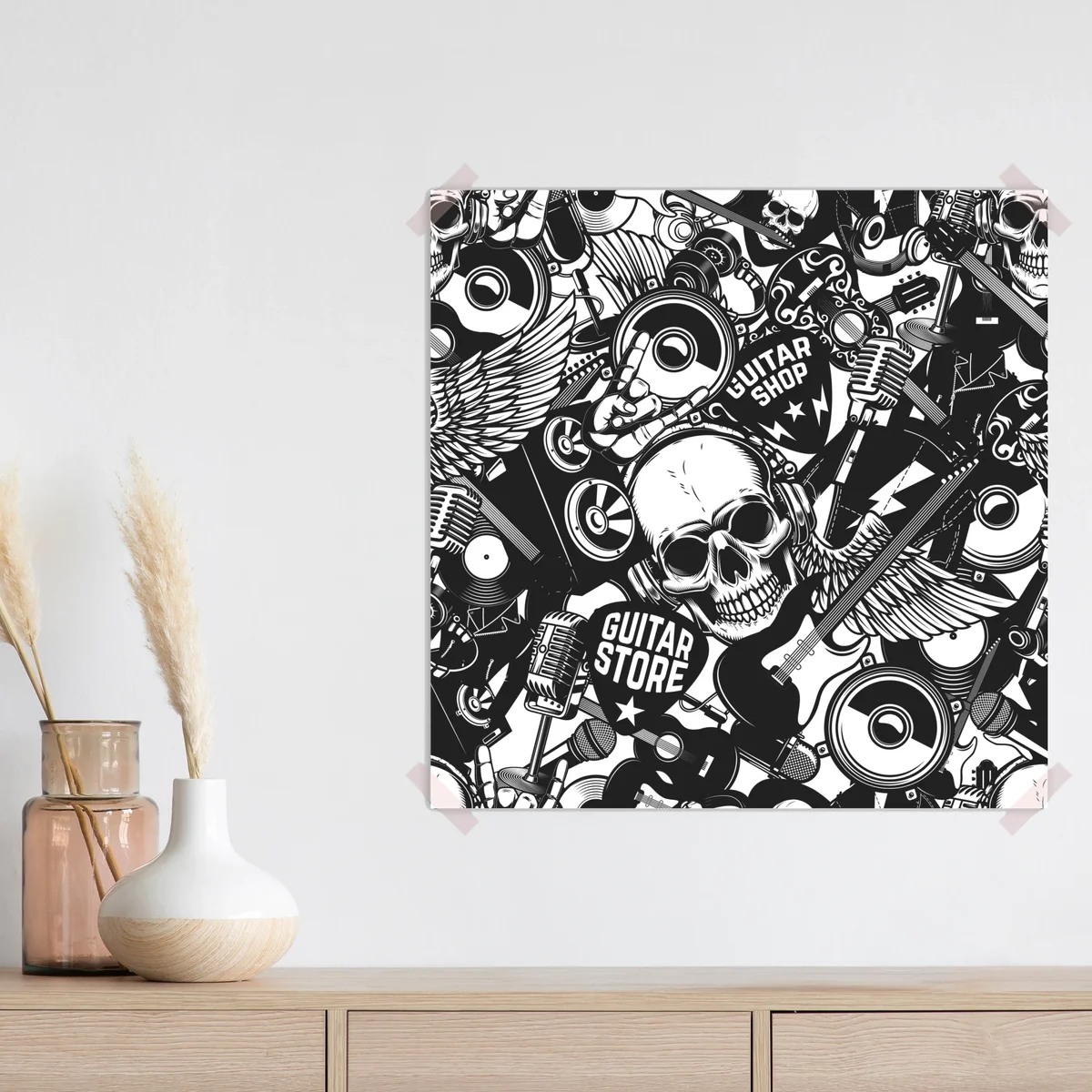 Poster rock-collage mit schädel und gitarre Poster rock-collage mit schädel und gitarre