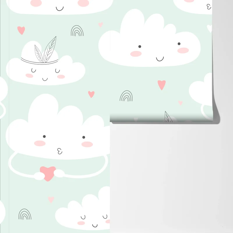 Fototapeta uśmiechnięte chmurki pastelowy wzór Fototapeta uśmiechnięte chmurki pastelowy wzór