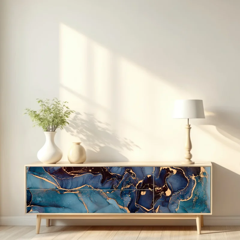 Repositionierbarer Aufkleber tiefes ozeanblau mit goldadern