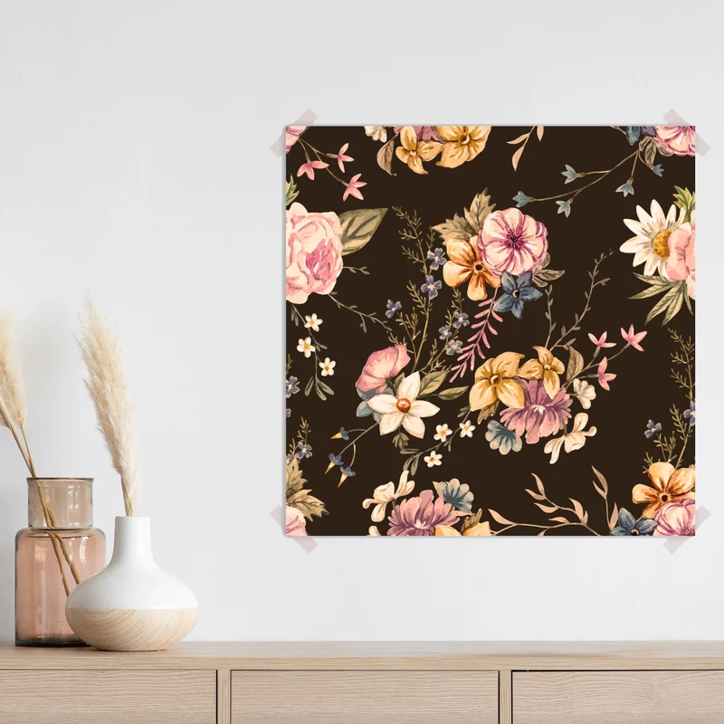 Poster vintage aquarell blumenmuster auf dunklem hintergrund • Poster bei Wallnifity® Poster vintage aquarell blumenmuster auf dunklem hintergrund • Poster bei Wallnifity®