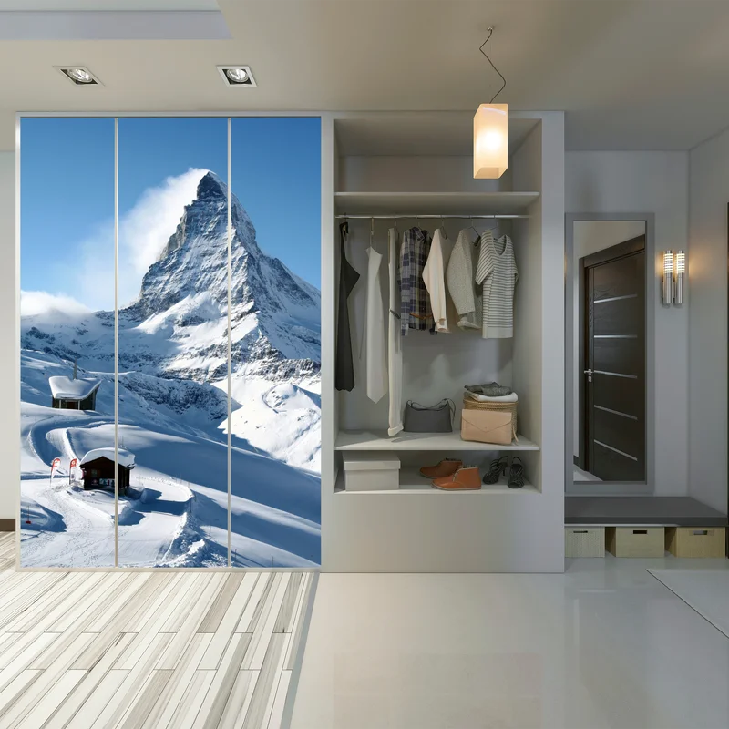 Schrankaufkleber majestätischer alpiner gipfel im winter