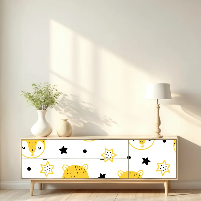 Repositionierbarer Aufkleber niedliches gelbes tiergesichter muster für kinderzimmer