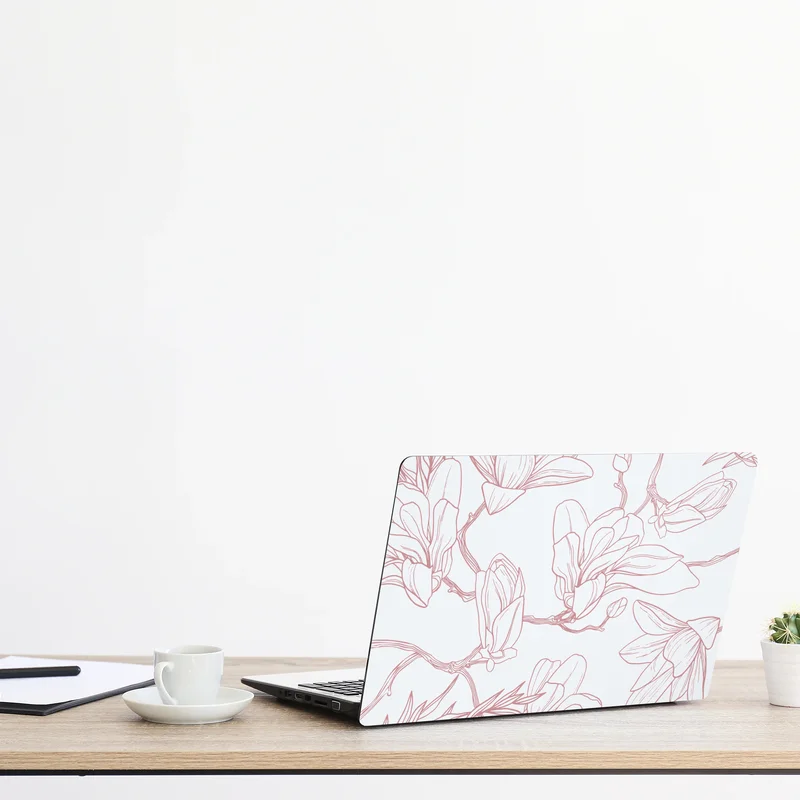 Laptop-Aufkleber zartes magnolienmuster in sanftem rosa