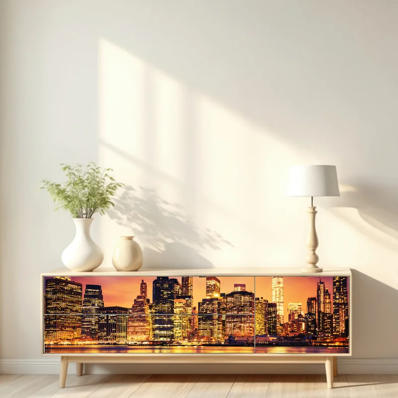 Repositionierbarer Aufkleber New York skyline bei sonnenuntergang