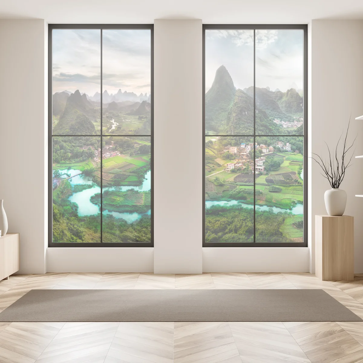 Fensteraufkleber smaragdfluss zwischen karsthügeln panorama Fensteraufkleber smaragdfluss zwischen karsthügeln panorama