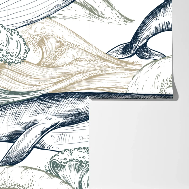 Fototapete handgezeichnete wale und ozeanwellen Fototapete handgezeichnete wale und ozeanwellen