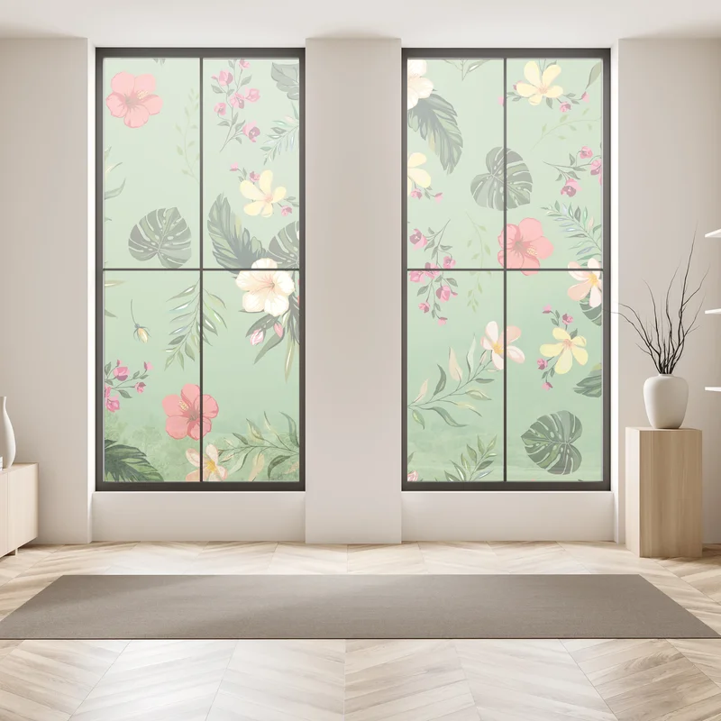 Fensteraufkleber grünes tropisches hibiskusmuster Fensteraufkleber grünes tropisches hibiskusmuster