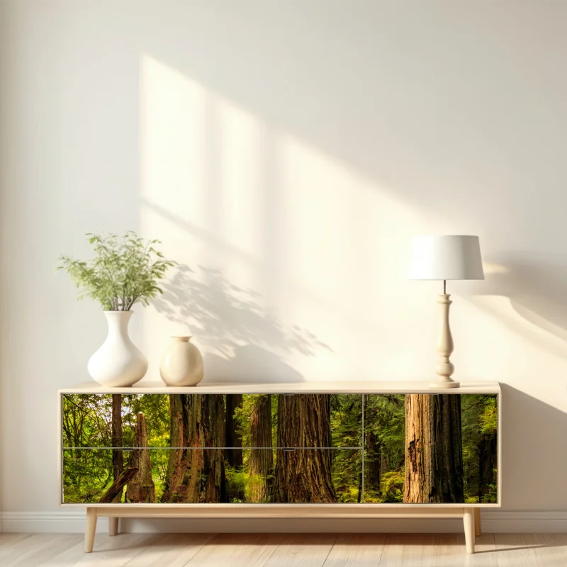 Repositionierbarer Aufkleber Kalifornien mammutbäume waldweg