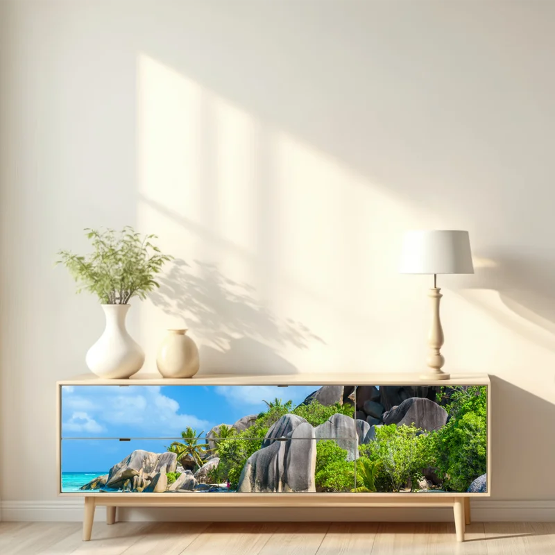 Repositionierbarer Aufkleber strand Anse Source d'Argent, La Digue