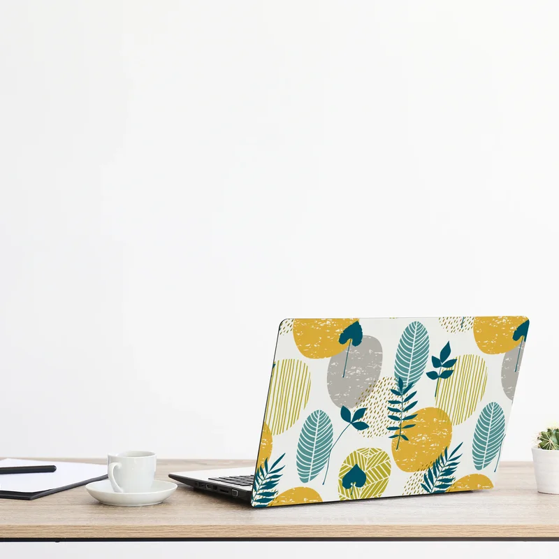 Laptop-Aufkleber türkis-senfgelbes botanisches muster