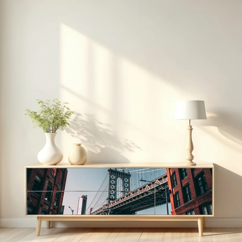 Repositionierbarer Aufkleber Manhattan brücke in urbaner perspektive